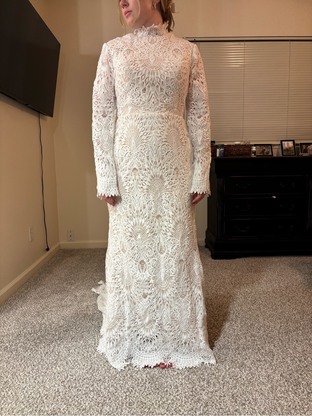 Long Sleeve Mermaid Lace Wedding Gown Boho Vintage